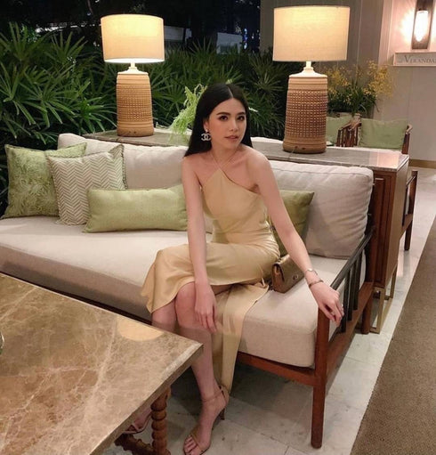 Halter Neck Backlace Side Slit Satin Dress